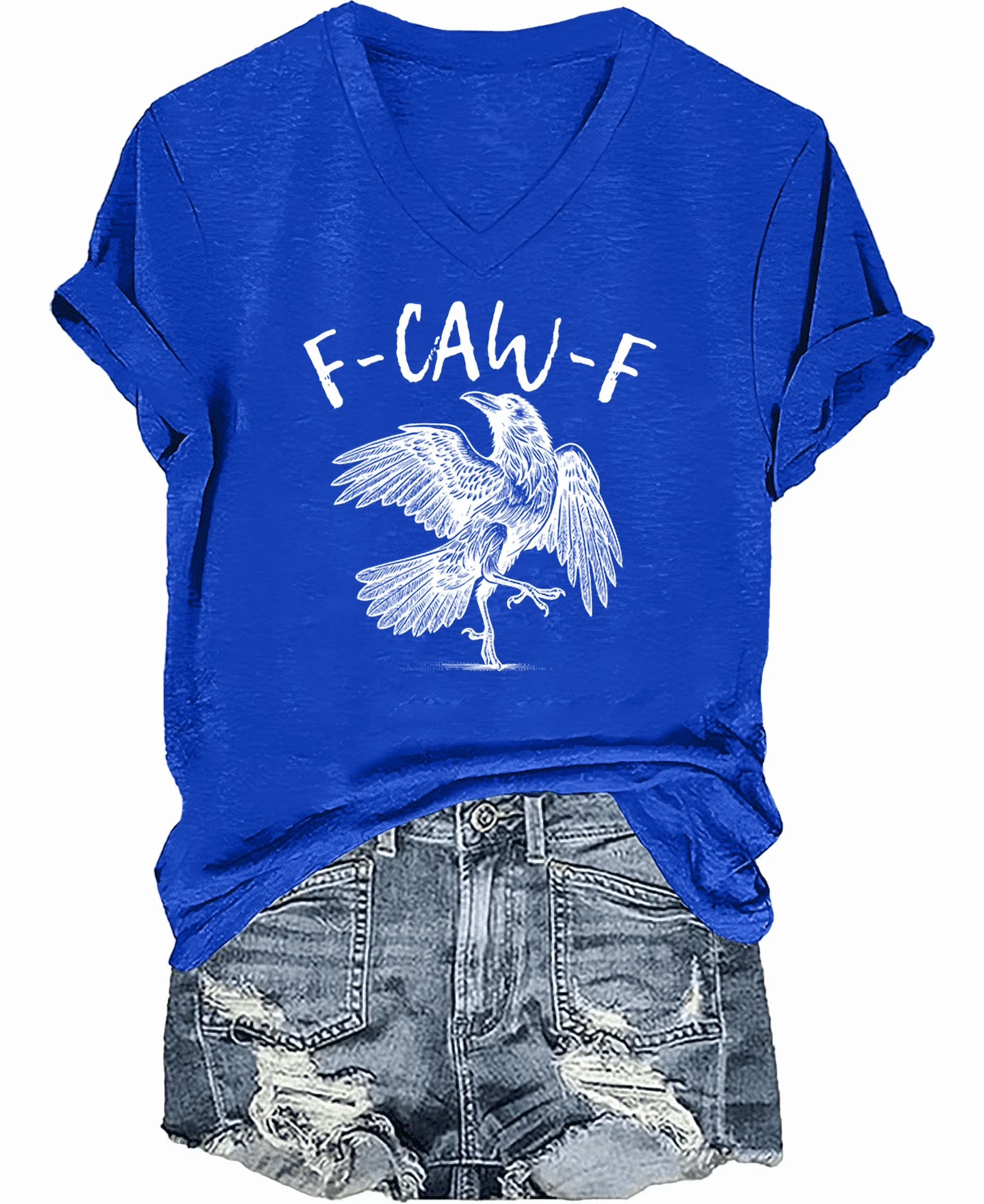 Flying Raven Graphic V-Neck Short Sleeve T-Shirt for Women