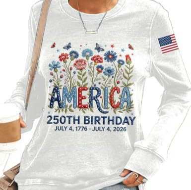 American Flag Letter Floral Print Long Sleeve Women's Top
