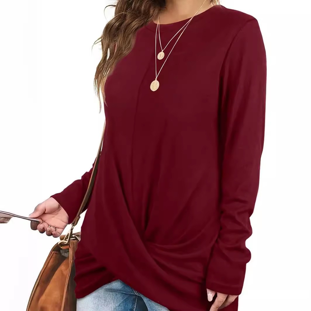 Women's Plus Size Twist Knot Long Sleeve Top