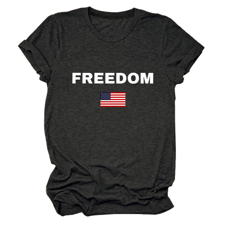 FREEDOM Letter American Flag Print Women's Short Sleeve Top
