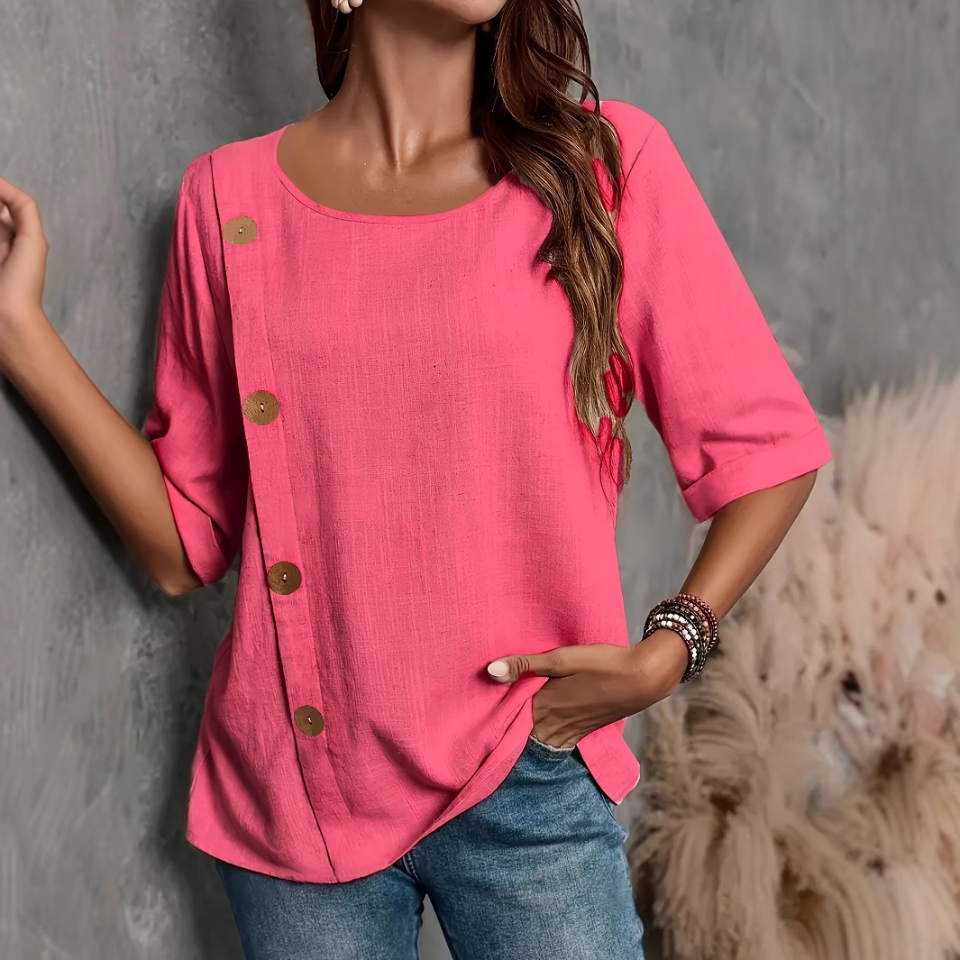 Women's Button-Detail Short-Sleeve Crewneck T-Shirt