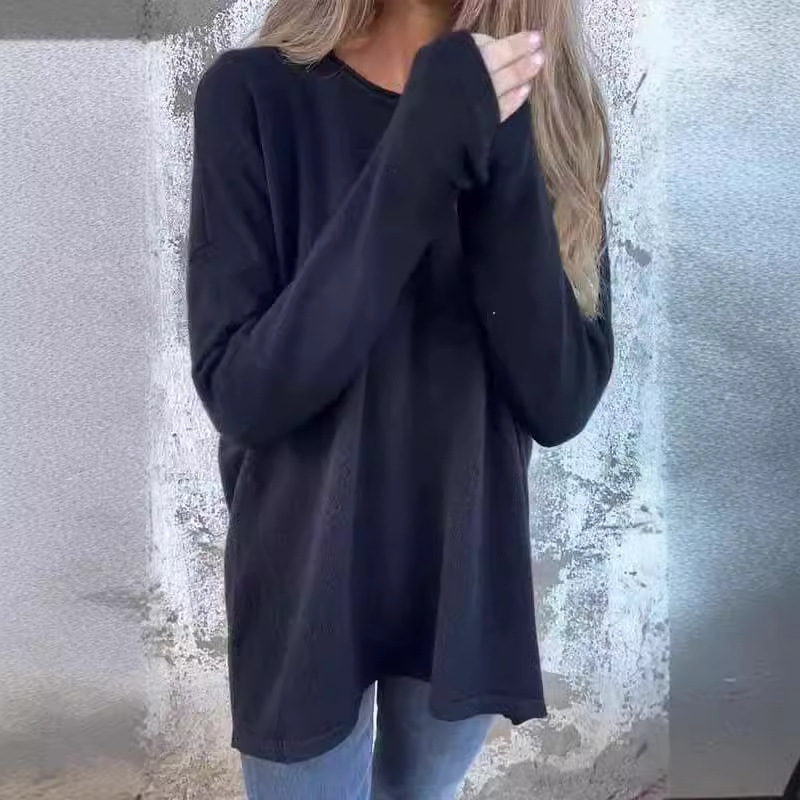 Women's Crewneck Solid Color Long Sleeve Top