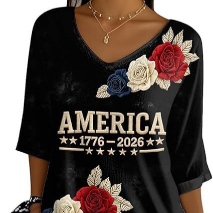 Floral Letter Print V-Neck Half-Sleeve Women's T-Shirt