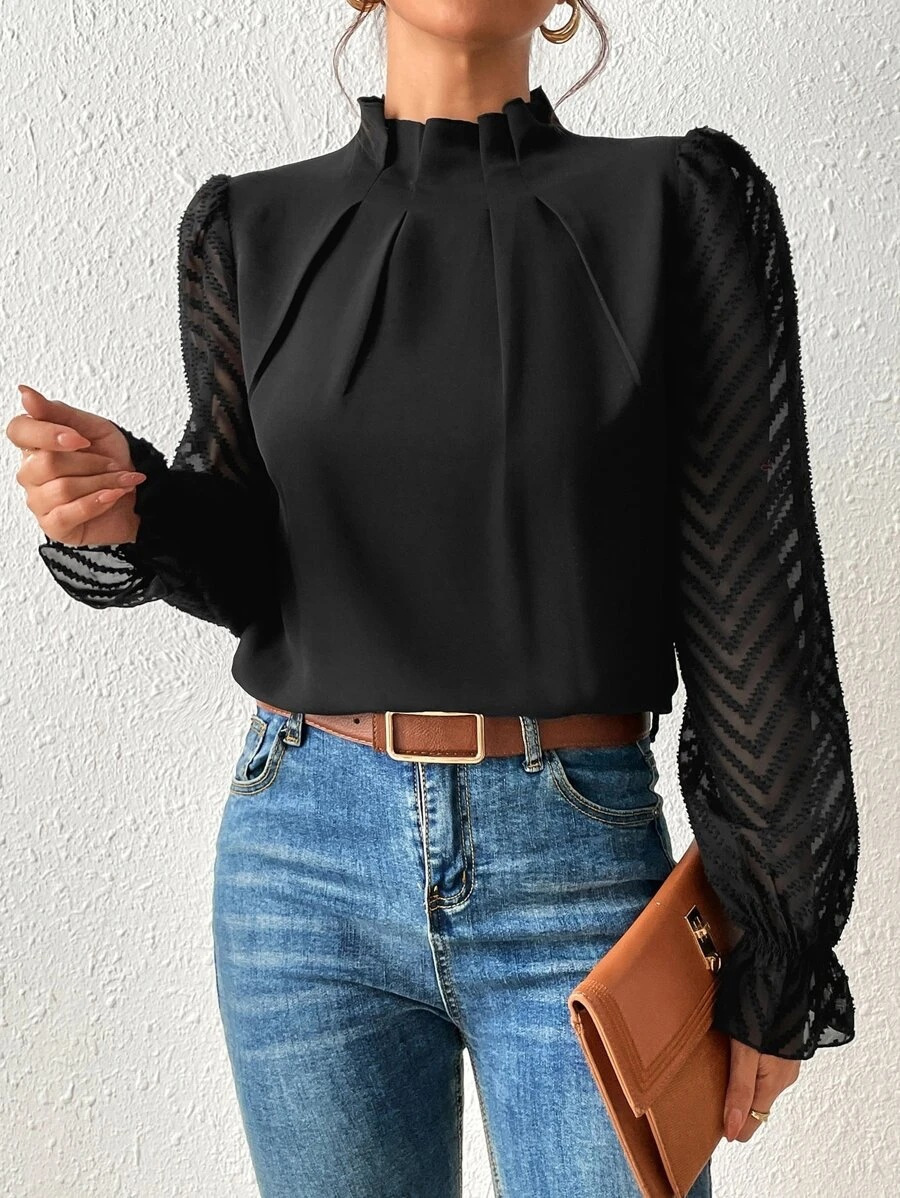 Women's Half-Turtleneck Ruffle Sleeve Chiffon Blouse