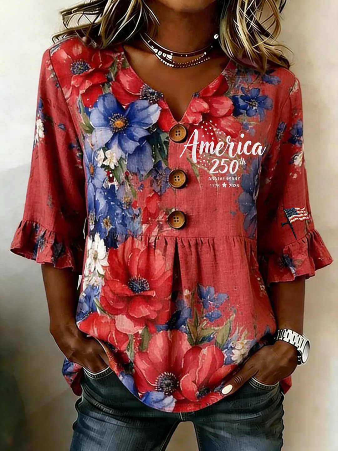 Women's Summer Floral Print Short Sleeve Button-Up Top