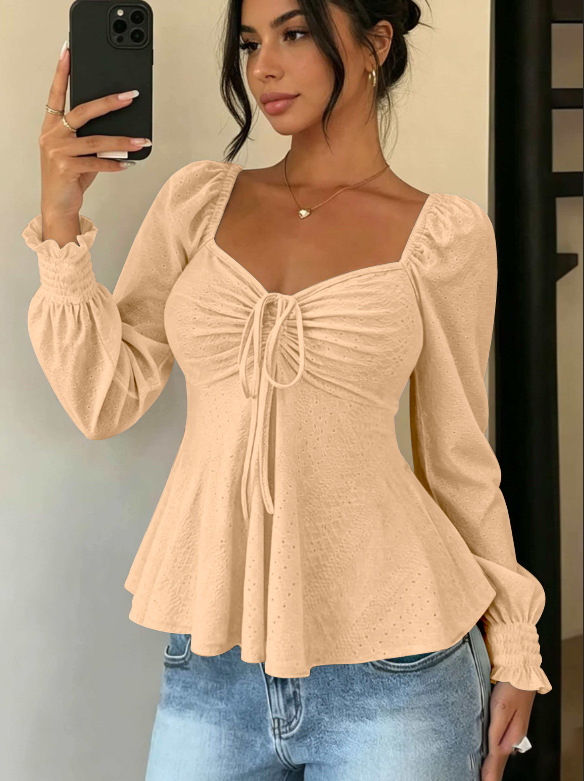 V-Neck Drawstring Ruched Short Sleeve Solid Color Top