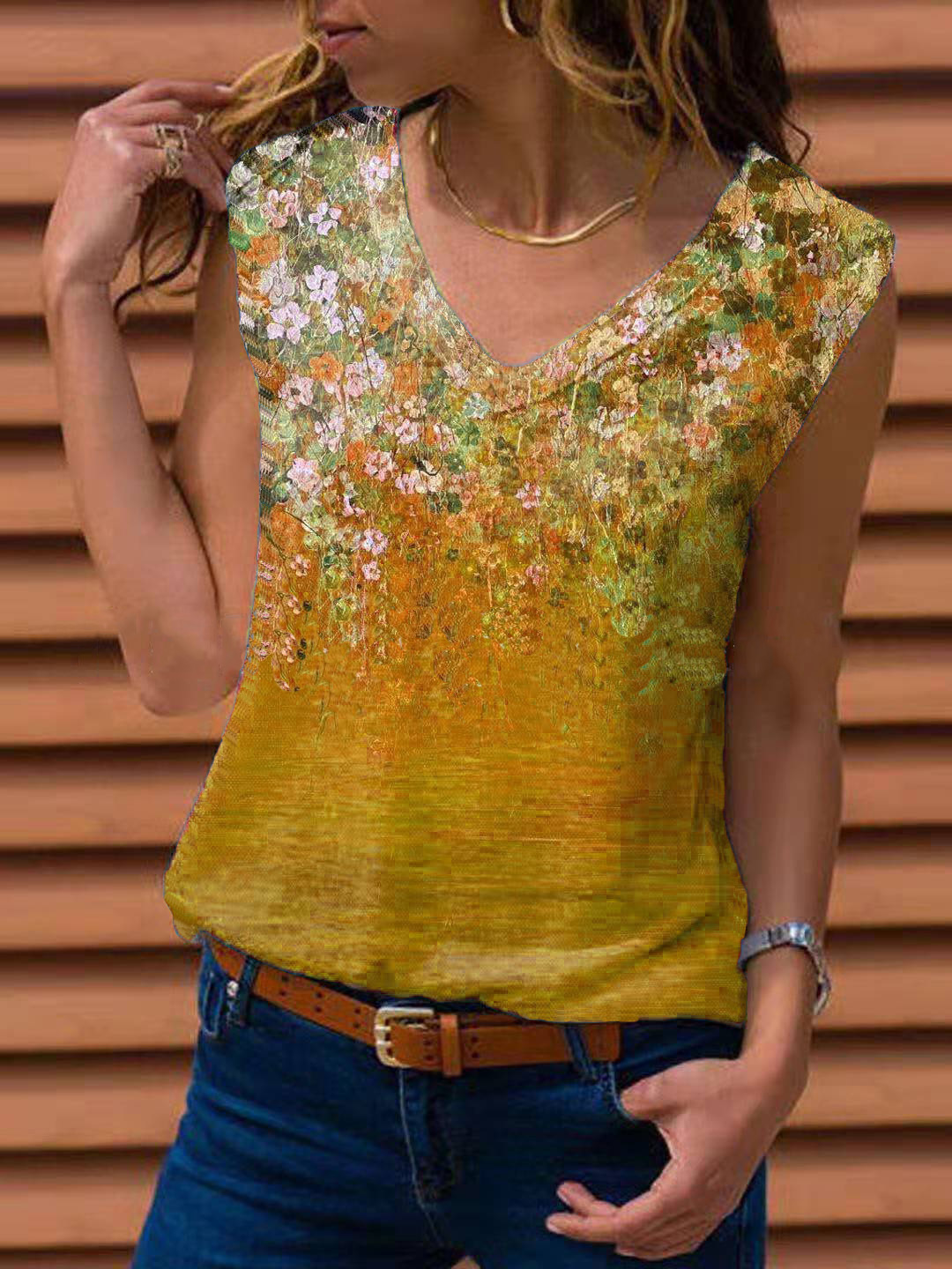 2024 Summer New Independent Site Wish Amazon Hot Selling European and American Women's Floral Tank Top Sleeveless T-Shirt
