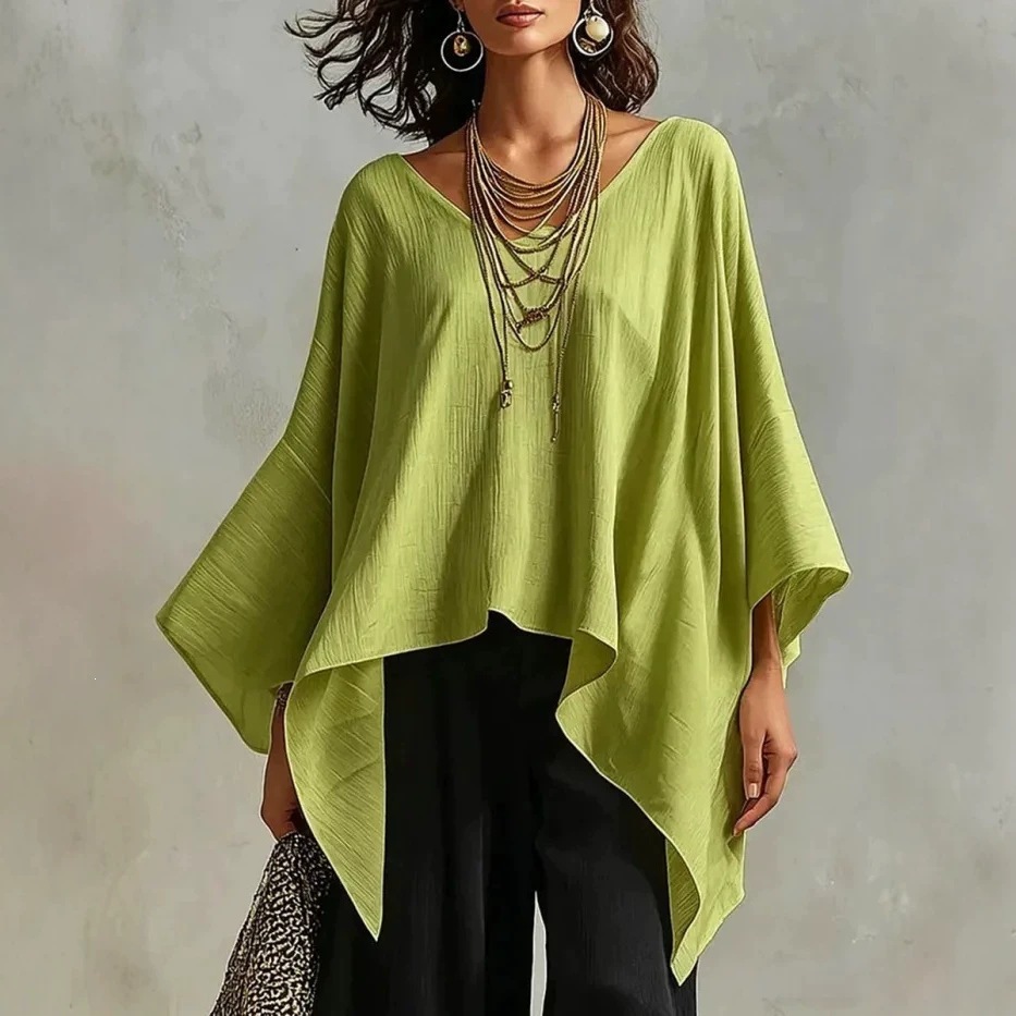 Women's Loose V-Neck Asymmetrical Batwing Sleeve Top Casual Vacation