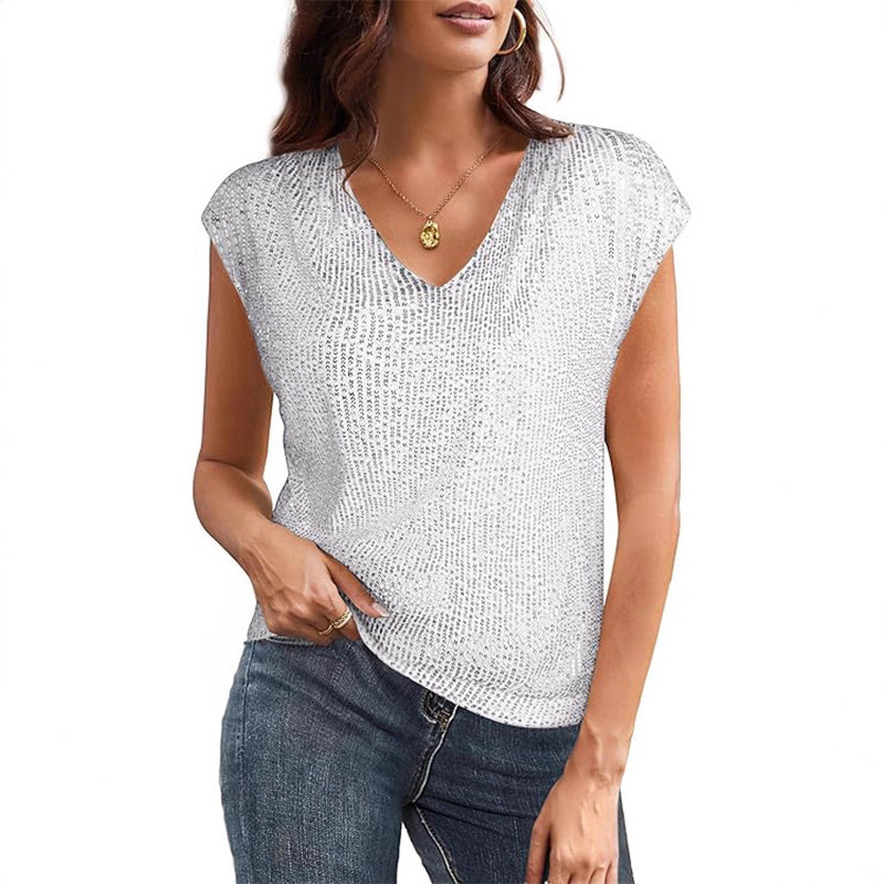 Women's Sexy V-Neck Sequin Shimmer Party Tank Top