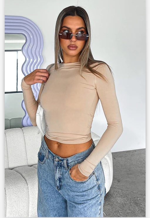 Women's Solid Crewneck Slim Fit Long Sleeve T-Shirt