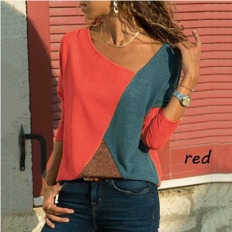 Color-Block Lace-Trim Crewneck Long-Sleeve Women's T-Shirt