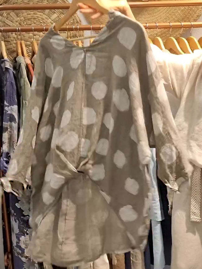Women's V-Neck Polka Dot Print Half-Sleeve Top