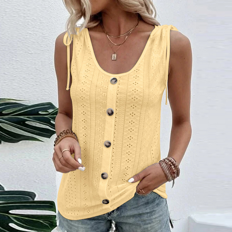 Women's U-Neck Sleeveless Tank Top with Jacquard Detail