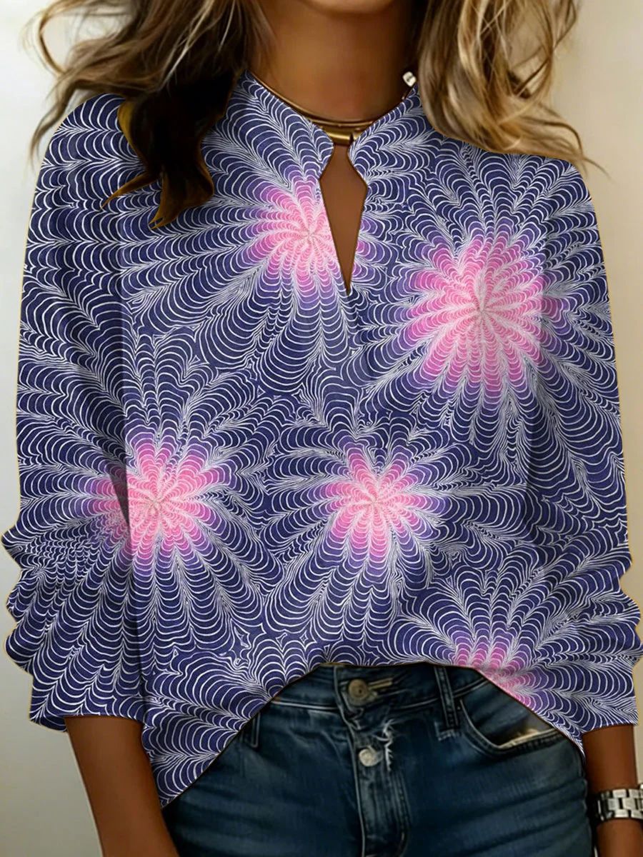 American Flag Print V-Neck Long-Sleeve T-Shirt