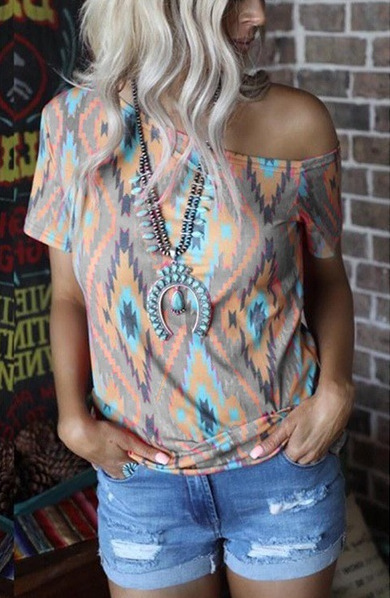 Women's Short Sleeve Printed Crew Neck Shirt