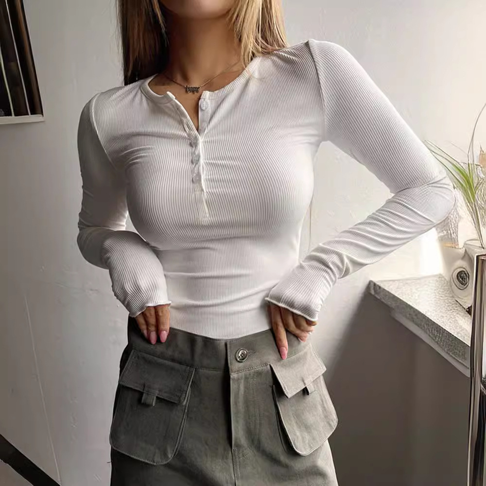 Women's Button Ribbed Slim Fit Knit Top