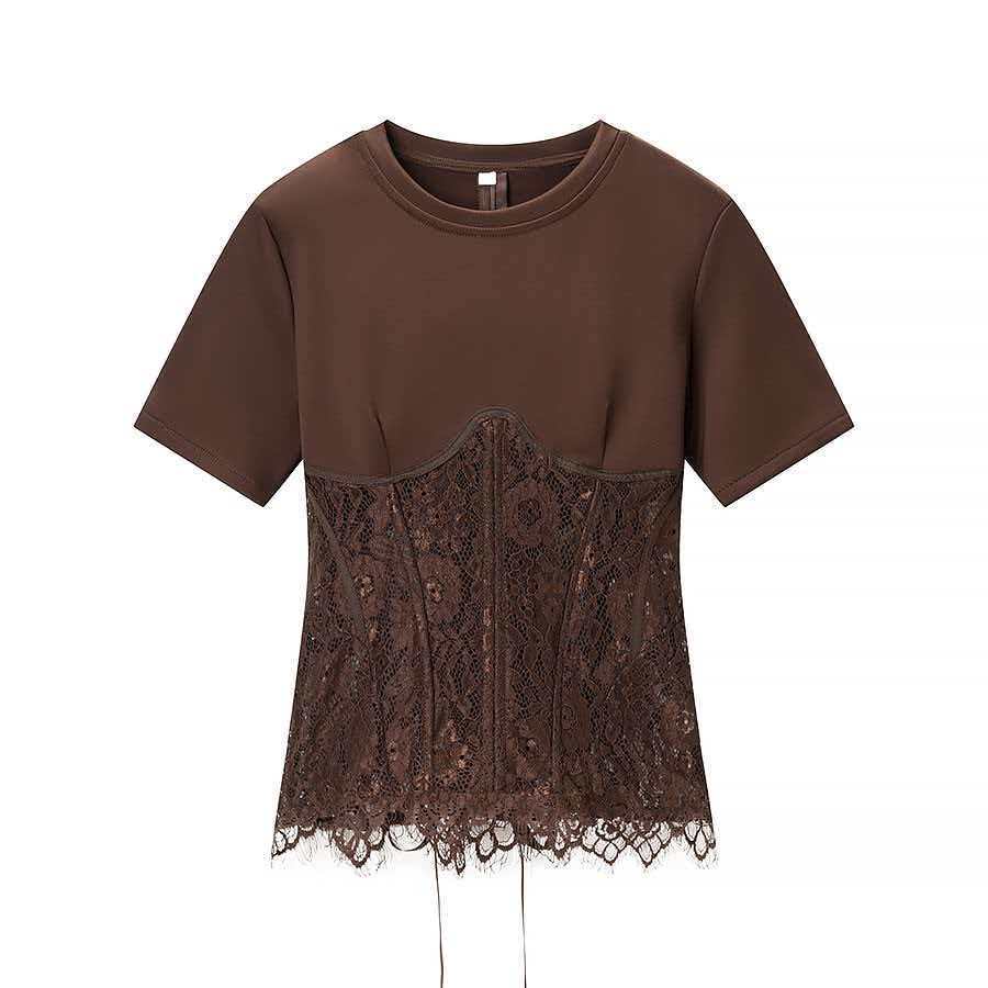 Women's Summer Round Neck Lace Spliced T-Shirt