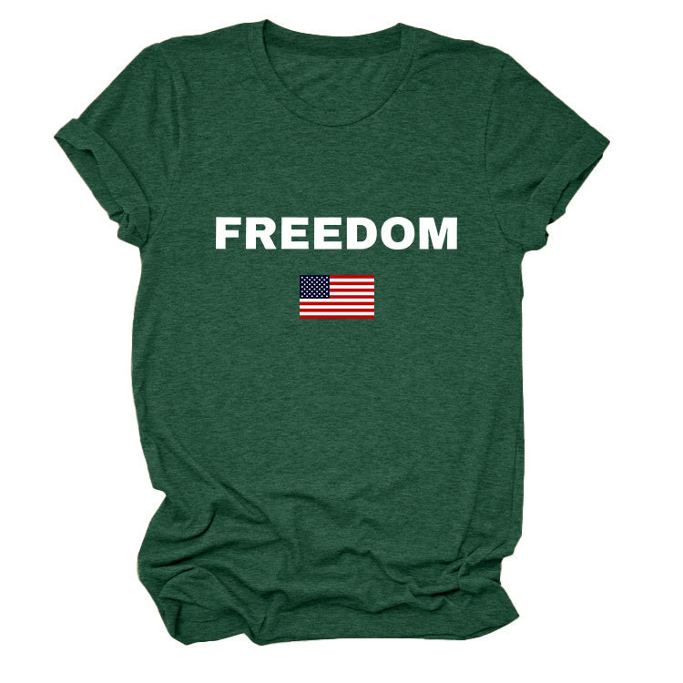 FREEDOM Letter American Flag Print Women's Short Sleeve Top