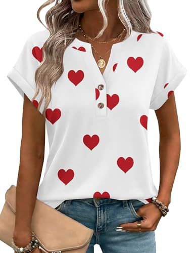 Women's Heart Floral Print V-Neck Short Sleeve T-Shirt