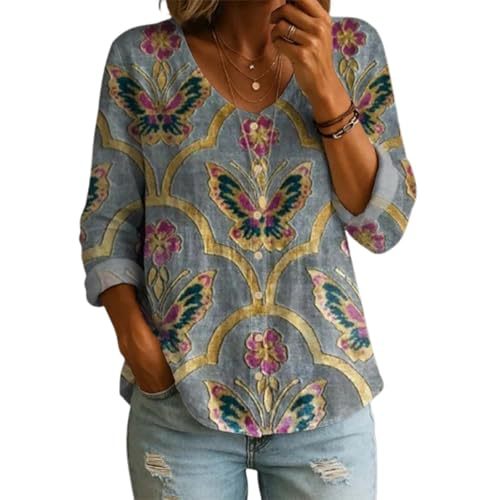 Floral Print V-Neck Long Sleeve T-Shirt