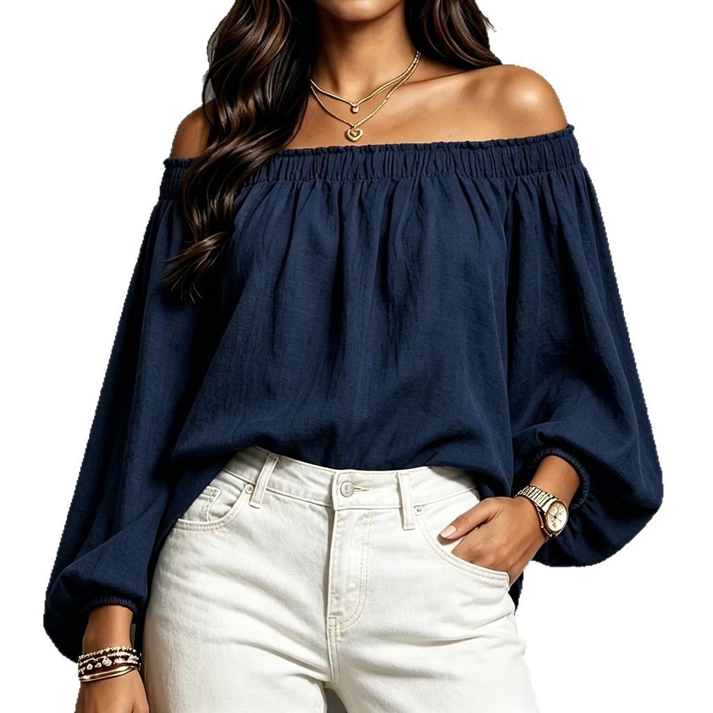 Women's Off-Shoulder One-Line Neck Loose Long-Sleeve Blouse