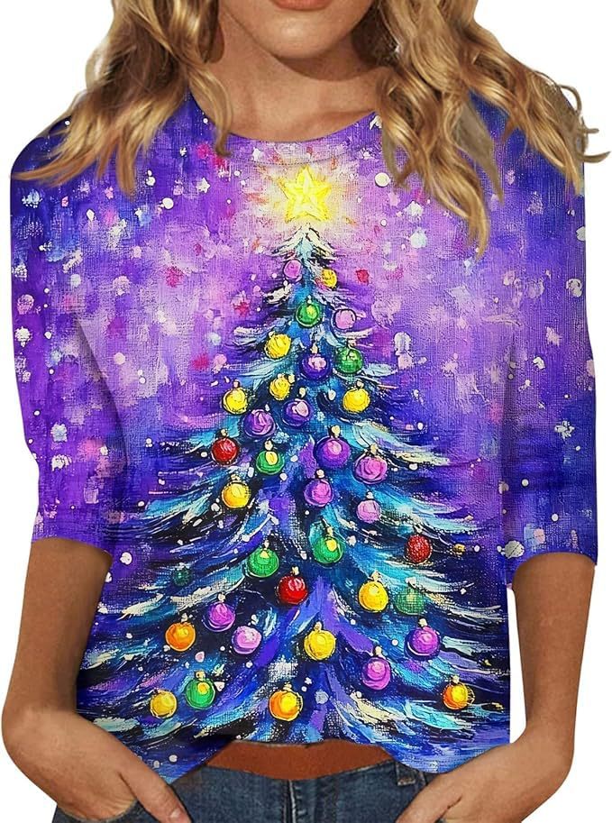 Christmas Tree Bow Print Women's Half-Sleeve T-Shirt