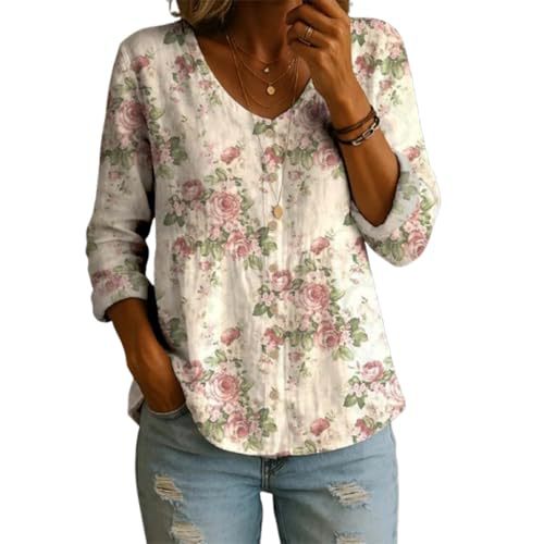 Floral Print V-Neck Long Sleeve T-Shirt