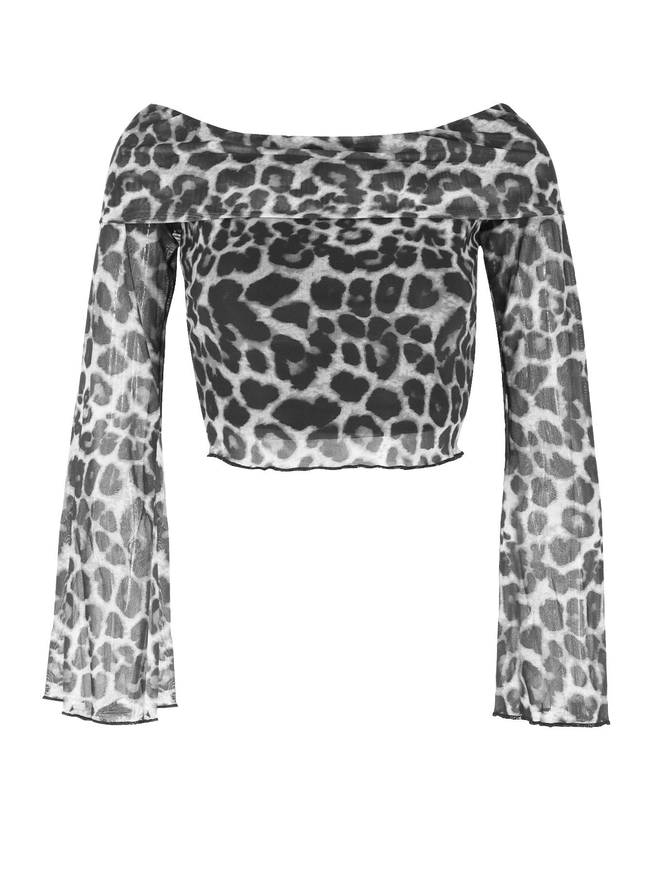 Women's Leopard Print Off-Shoulder Long-Sleeve Slim Top