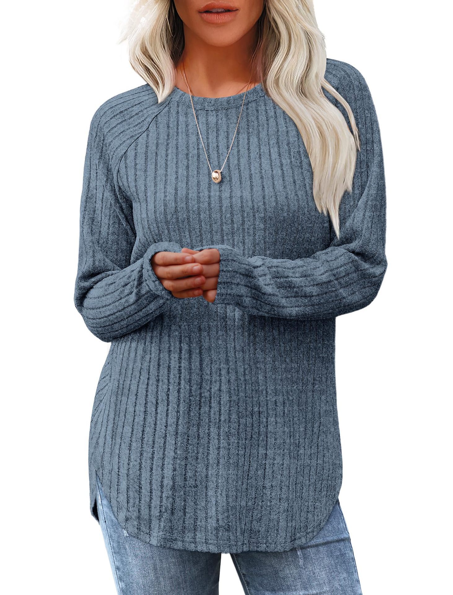 Women's Loose Crewneck High-Low Hem Long Sleeve Top