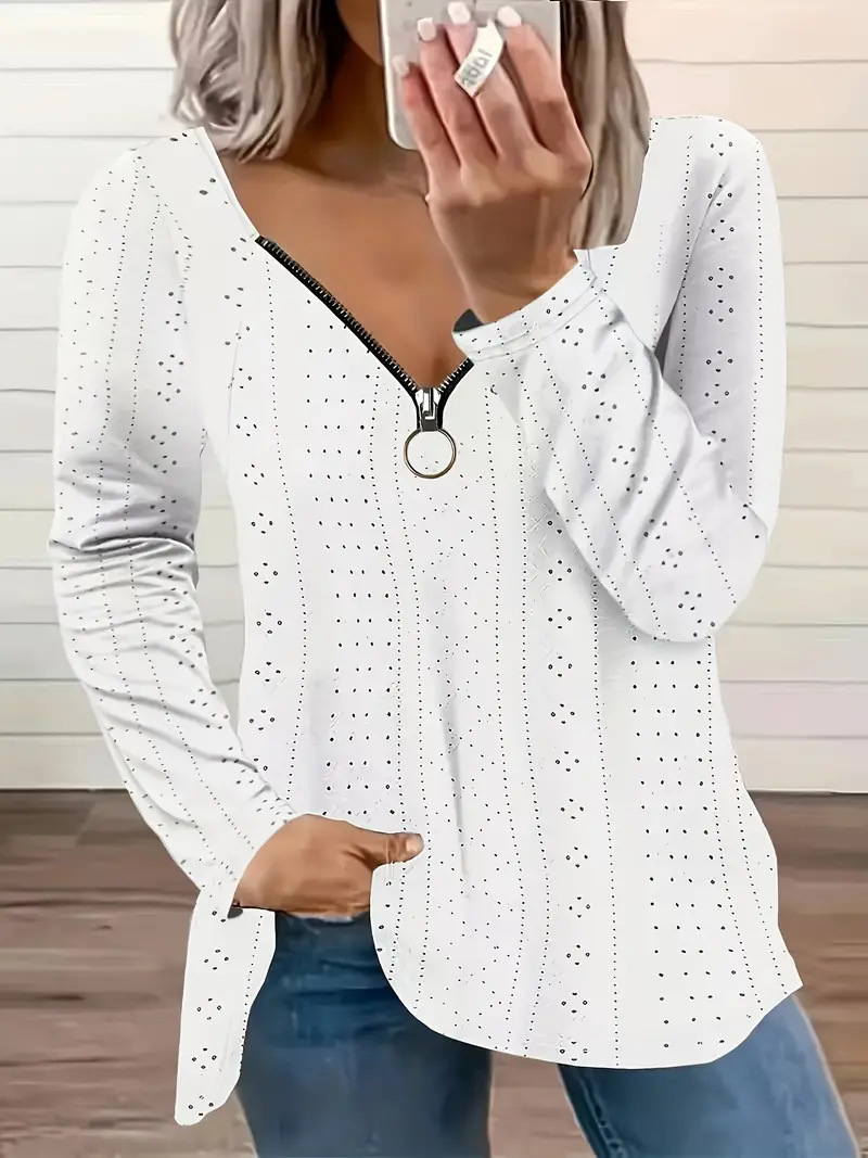 V-Neck Long-Sleeve Jacquard T-Shirt