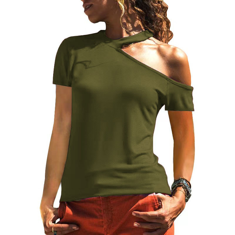 Women's Halter One-Shoulder Short-Sleeve T-Shirt