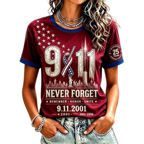 911 Twin Towers Ribbon Flag Print Short Sleeve T-Shirt