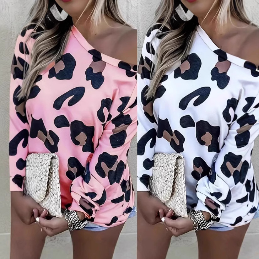 Leopard Print One-Shoulder Raglan Sleeve Top