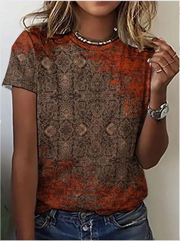 Women's Floral Print Short Sleeve Crew Neck Loose T-Shirt