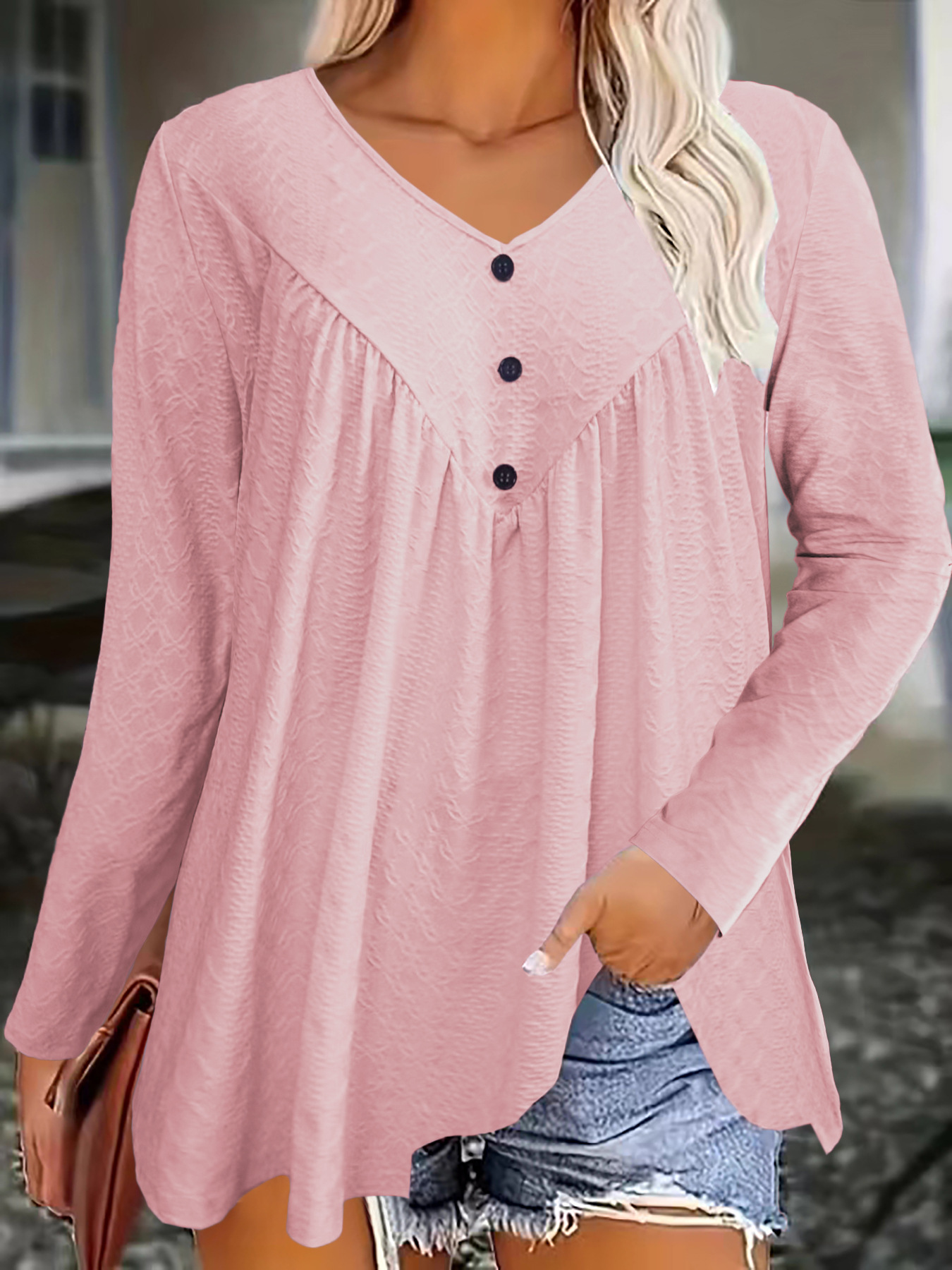 Women's V-Neck Long Sleeve T-Shirt Casual Fall Top