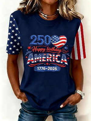 Women's Summer American 250th Anniversary Flag Print T-Shirt