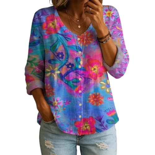 Floral Print V-Neck Long Sleeve T-Shirt