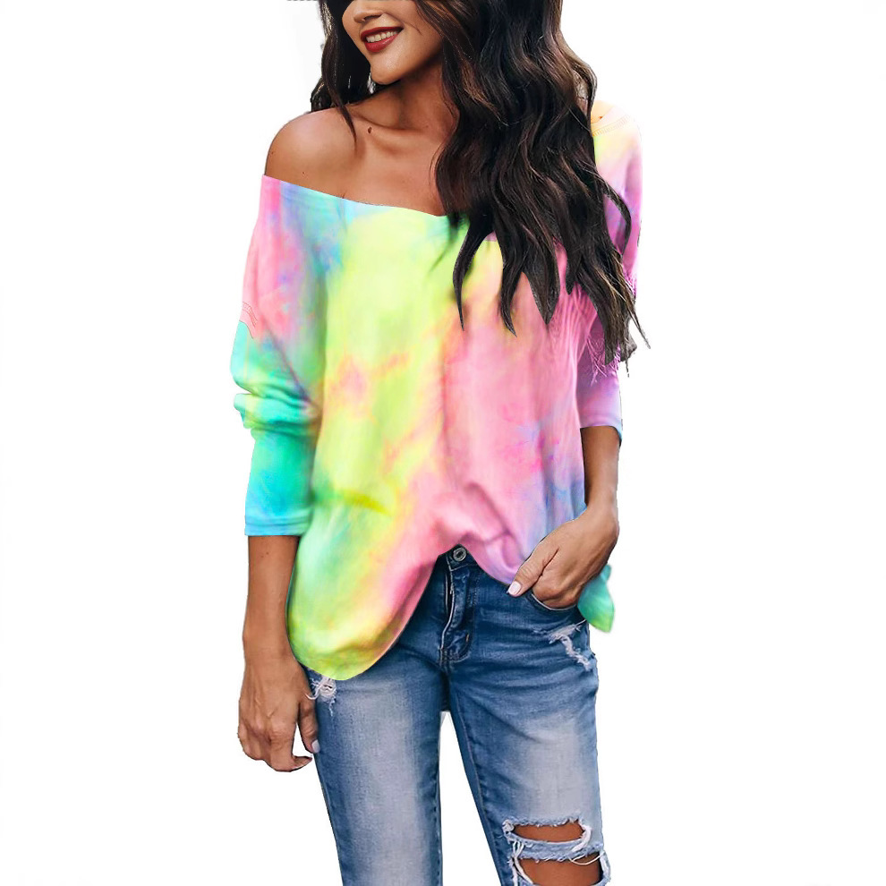 Tie-Dye Long-Sleeve V-Neck Loose Casual Top