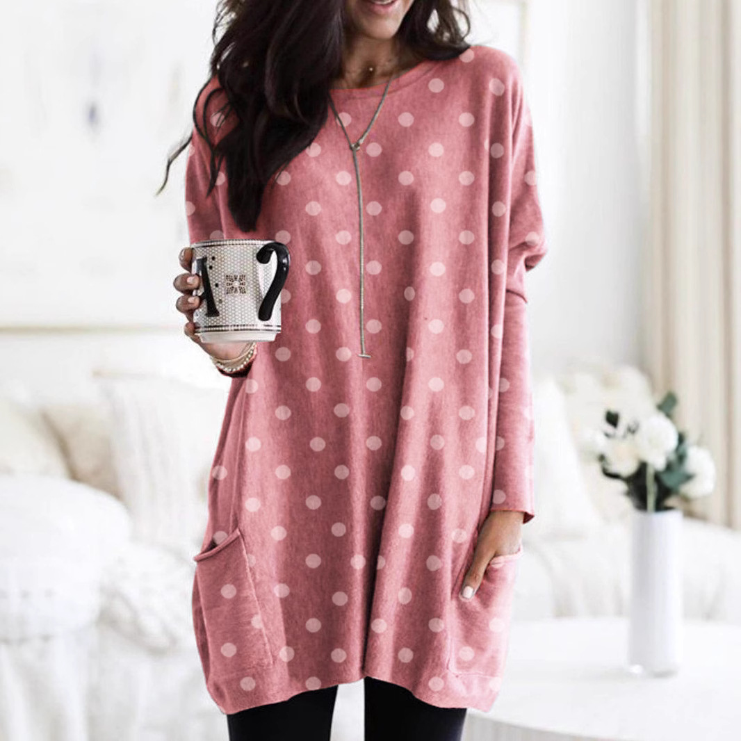Women's Long Sleeve Pocket T-Shirt Casual Loose Fit Crew Neck Top