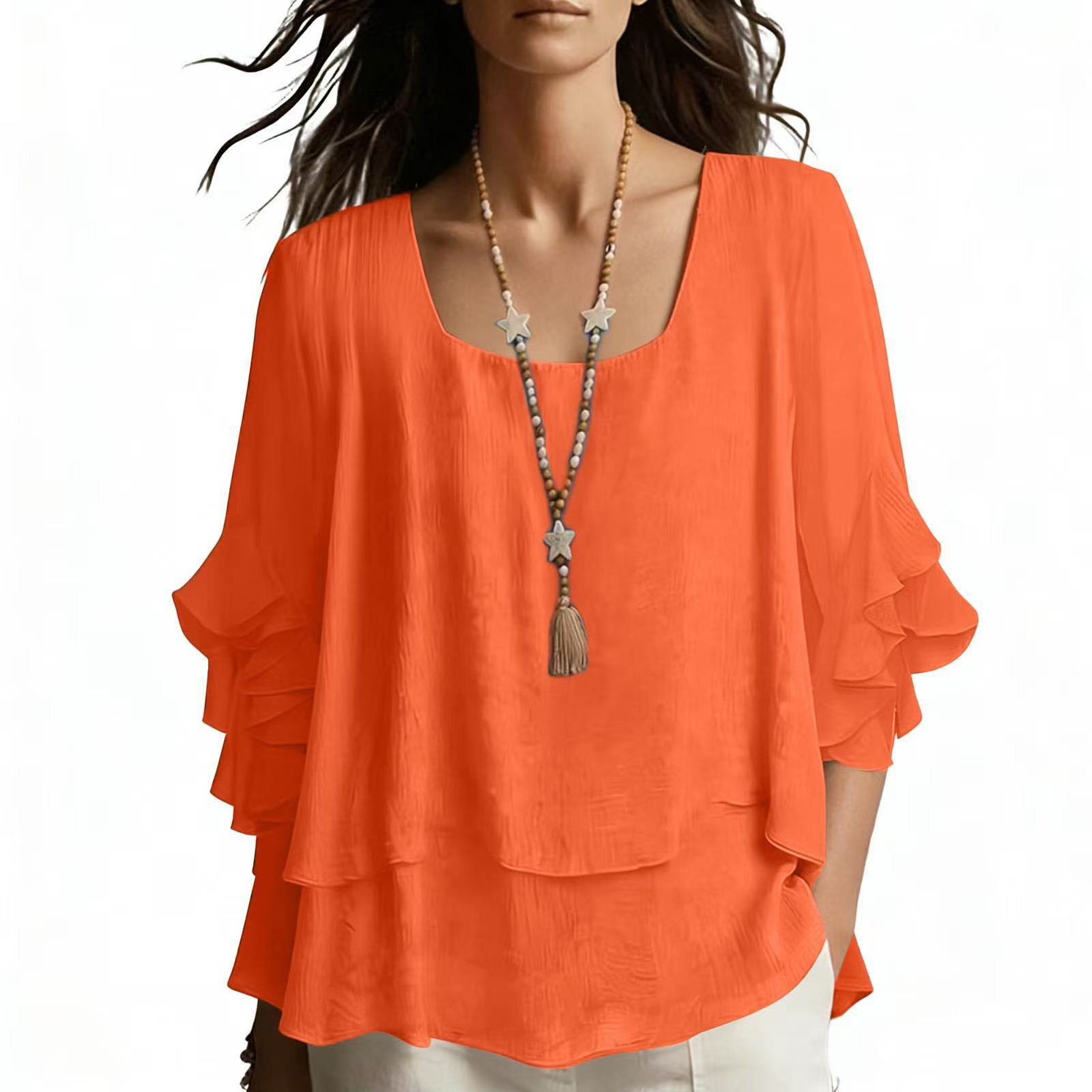 Women's Round Neck Flared Sleeve Loose Casual Top