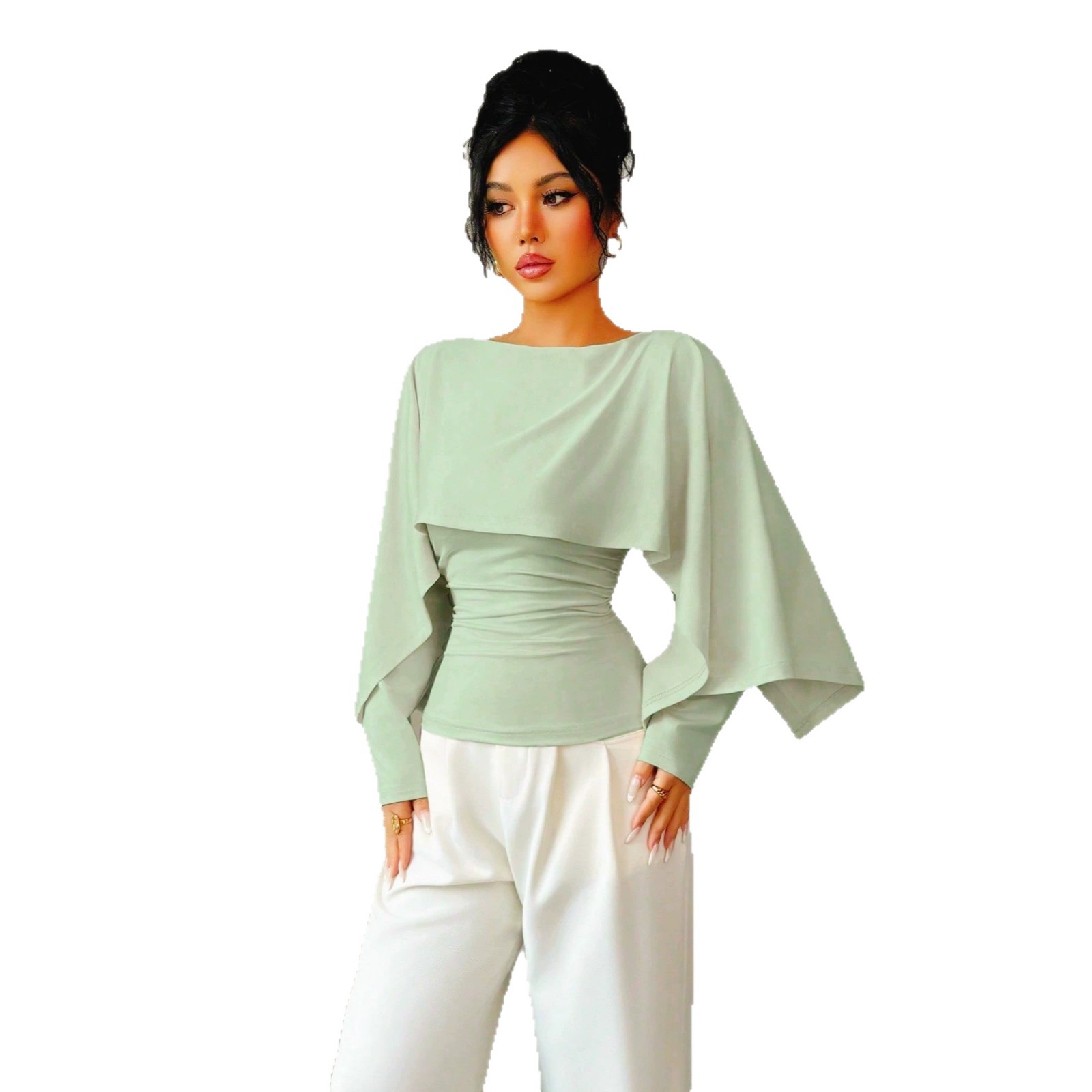Women's Cape-Style Slimming Knit Top Crew Neck Long Sleeve