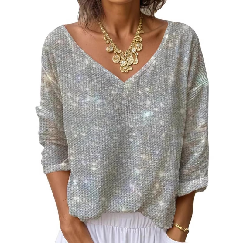 Women's V-Neck Long Sleeve Printed T-Shirt