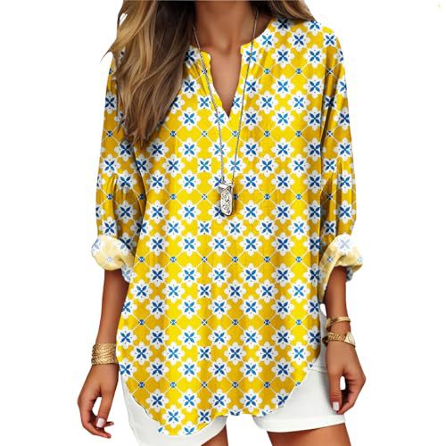 Women's Floral Polka Dot Print V-Neck Long Sleeve T-Shirt