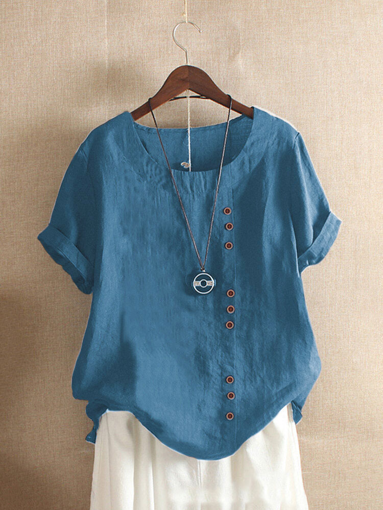 Women's Cotton Linen Plus Size Loose Casual T-Shirt