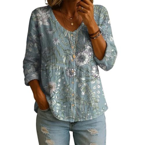 Floral Print V-Neck Long Sleeve T-Shirt