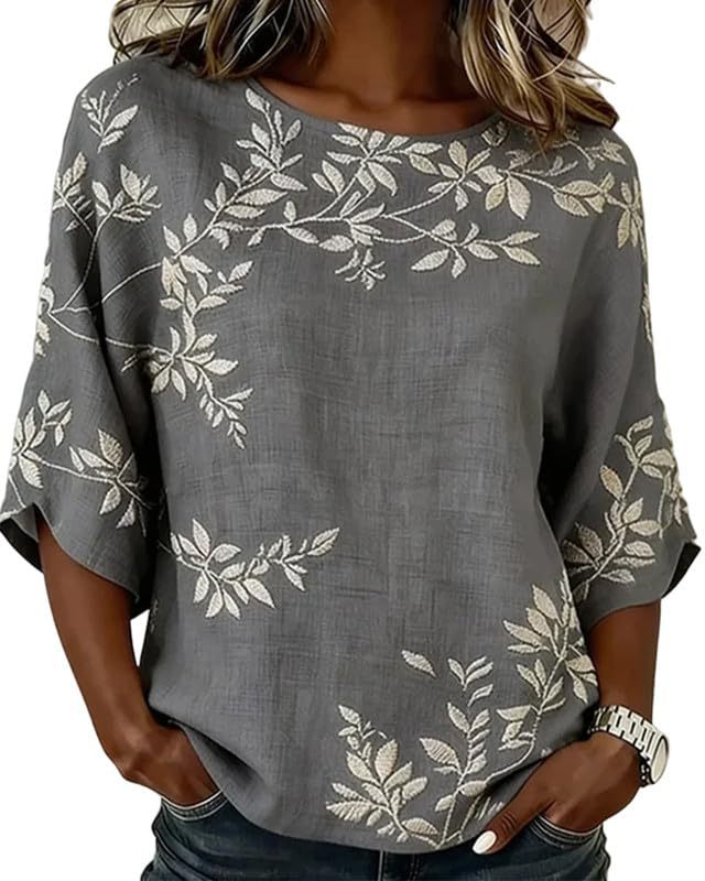 Floral Petal Print Short Sleeve Casual Women's Top