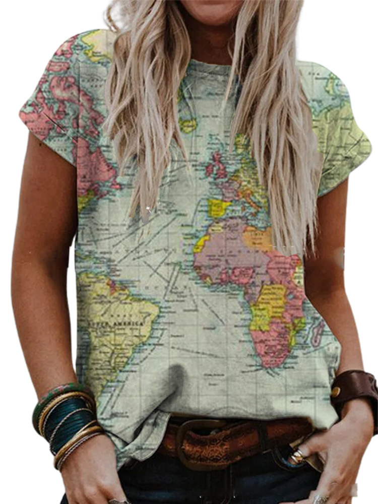Women's Short Sleeve Digital Print T-Shirt Loose Fit