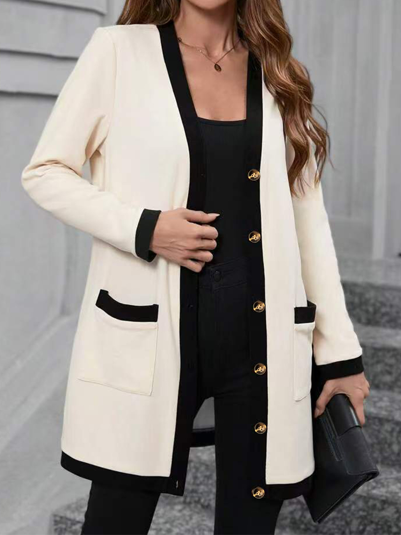 Women's Colorblock Single-Breasted Long-Sleeve Top