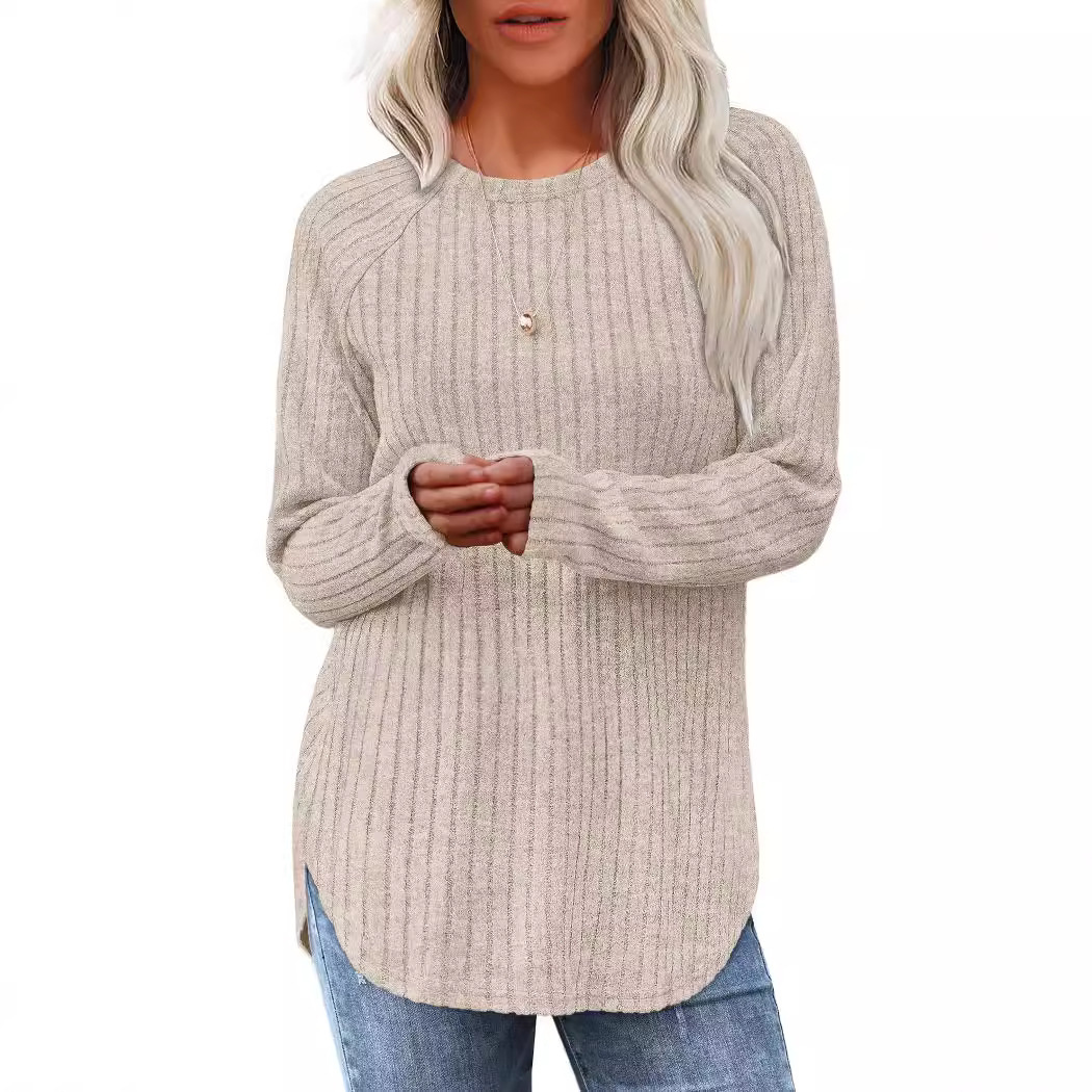 Women's Loose Crewneck High-Low Hem Long Sleeve Top