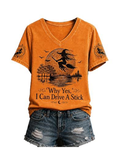 Halloween Evil Witch Print V-Neck Short Sleeve Women's T-Shirt